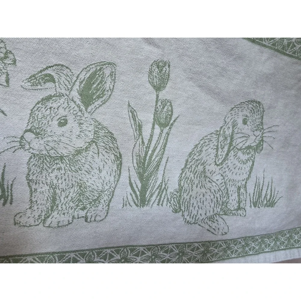 Shabby Chic Table Runner Green 100% Cotton 70in Rustic Farmhouse Rabbit Tulip